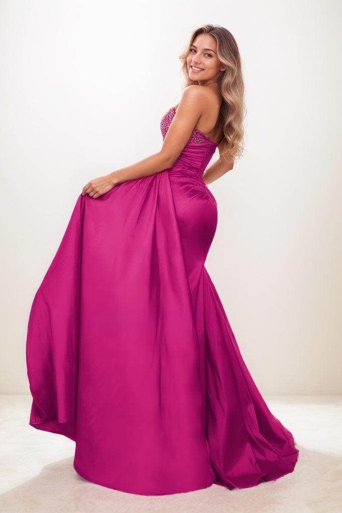 One-Shoulder Matte Satin Prom Dresses With Sweeping Side Drape CS0821 - COCOMELODY