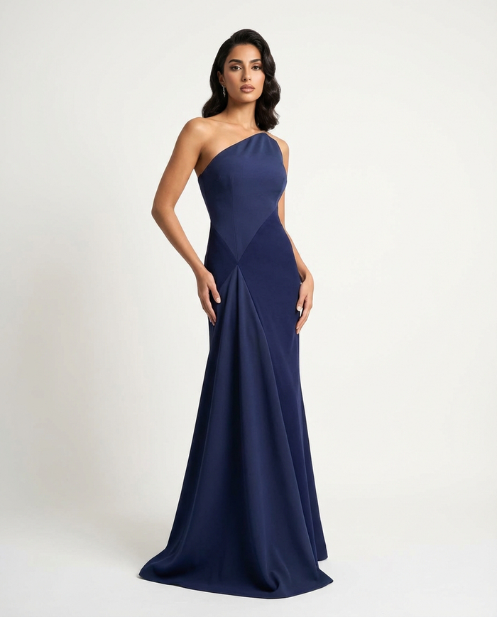 one-shoulder mermaid dress with sculpted pleat – NAVL