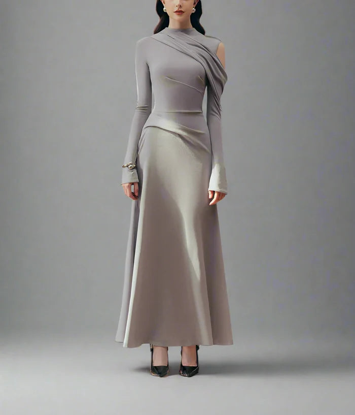 one-sleeve draped satin dress with cut-out shoulder - Magena