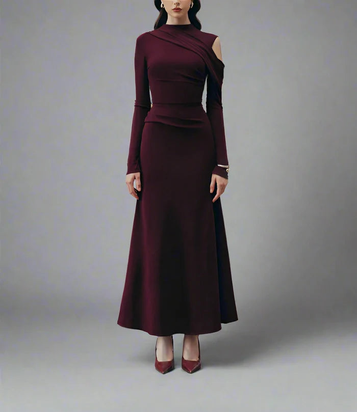 one-sleeve draped satin dress with cut-out shoulder - Magena