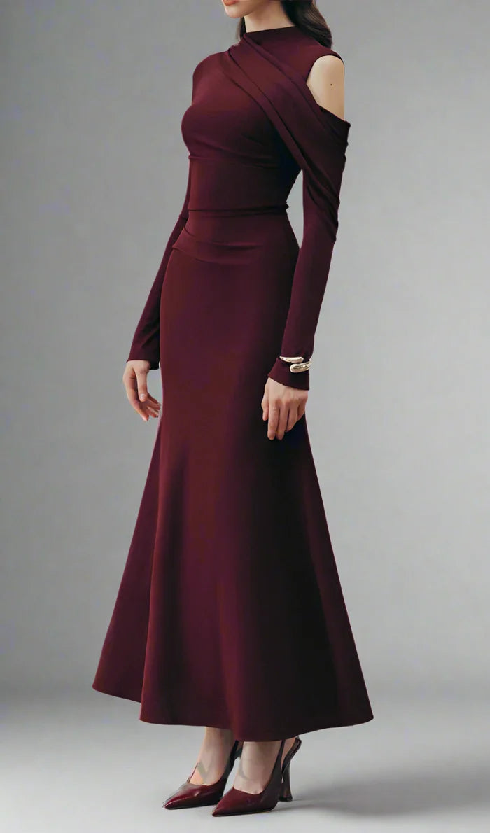 one-sleeve draped satin dress with cut-out shoulder - Magena