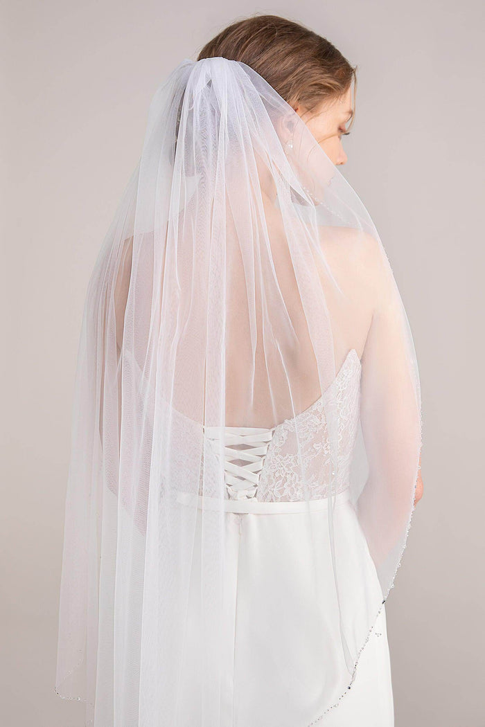 One-tier Beaded Edge Tulle Hip Veils with Beading CV0248 - COCOMELODY