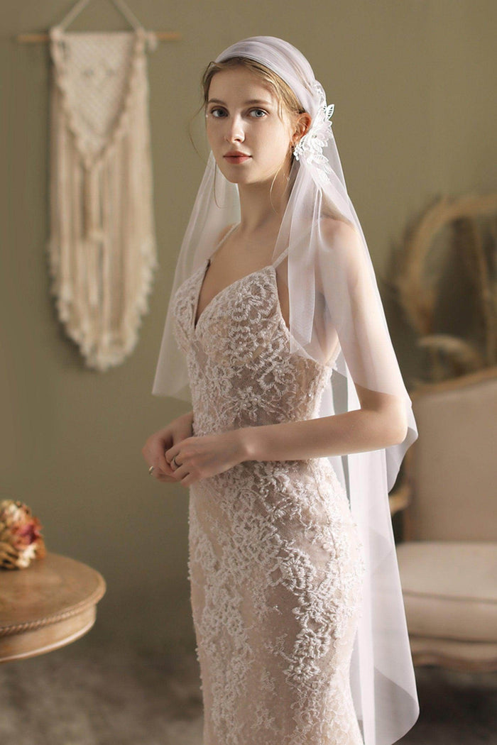 One-tier Cut Edge Tulle Hip Veils Appliques Beading CV0262 - COCOMELODY