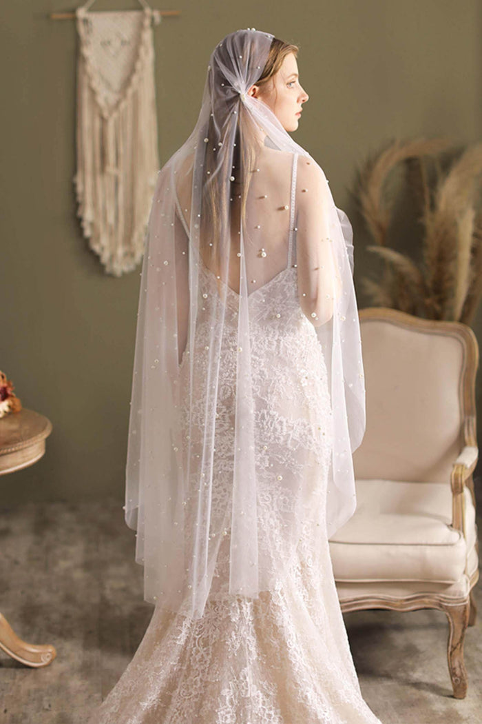 One-tier Cut Edge Tulle Tea Veils with Beading CV0294 - COCOMELODY