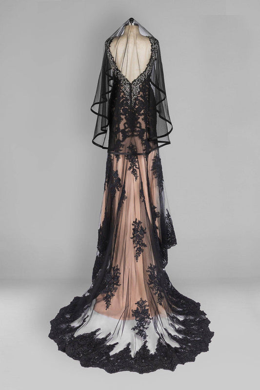 One-tier Ribbon Edge Tulle Hip Veils with Ribbons CV0281 - COCOMELODY