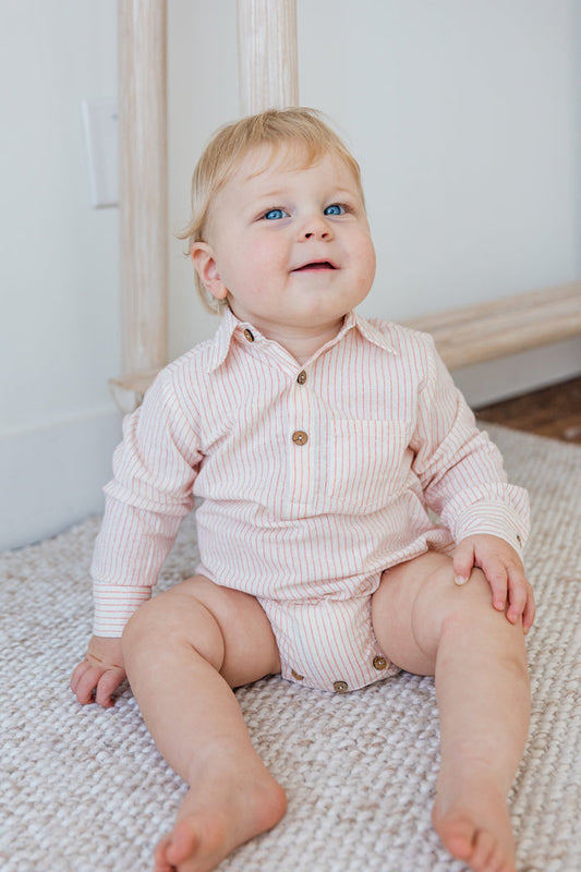 Peach Dot Stripes Print Long Sleeve Baby Romper romper Yo Baby India