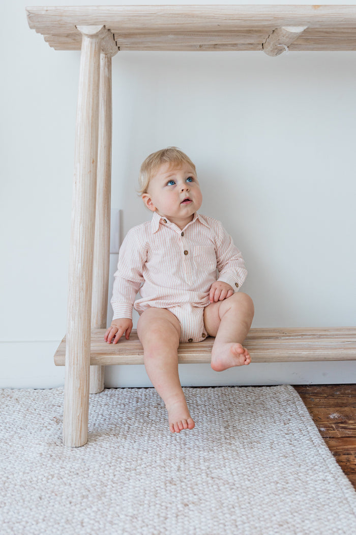 Peach Dot Stripes Print Long Sleeve Baby Romper romper Yo Baby India