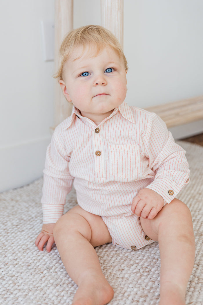 Peach Dot Stripes Print Long Sleeve Baby Romper romper Yo Baby India
