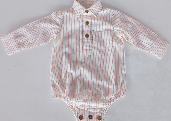 Peach Dot Stripes Print Long Sleeve Baby Romper romper Yo Baby India