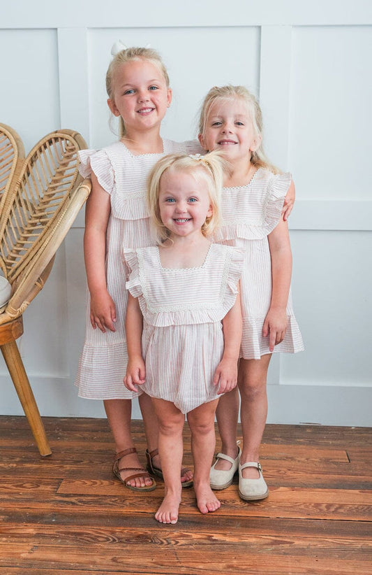 Peach Stripes Square Neck Ruffle Romper romper Yo Baby India