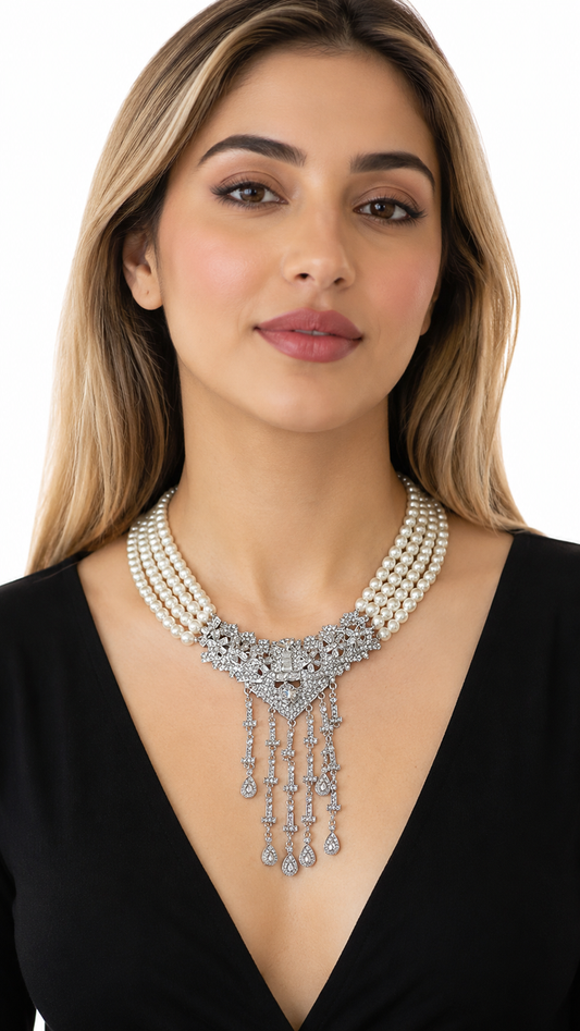 Pearl & Crystal Statement Necklace – LUSTÉRA
