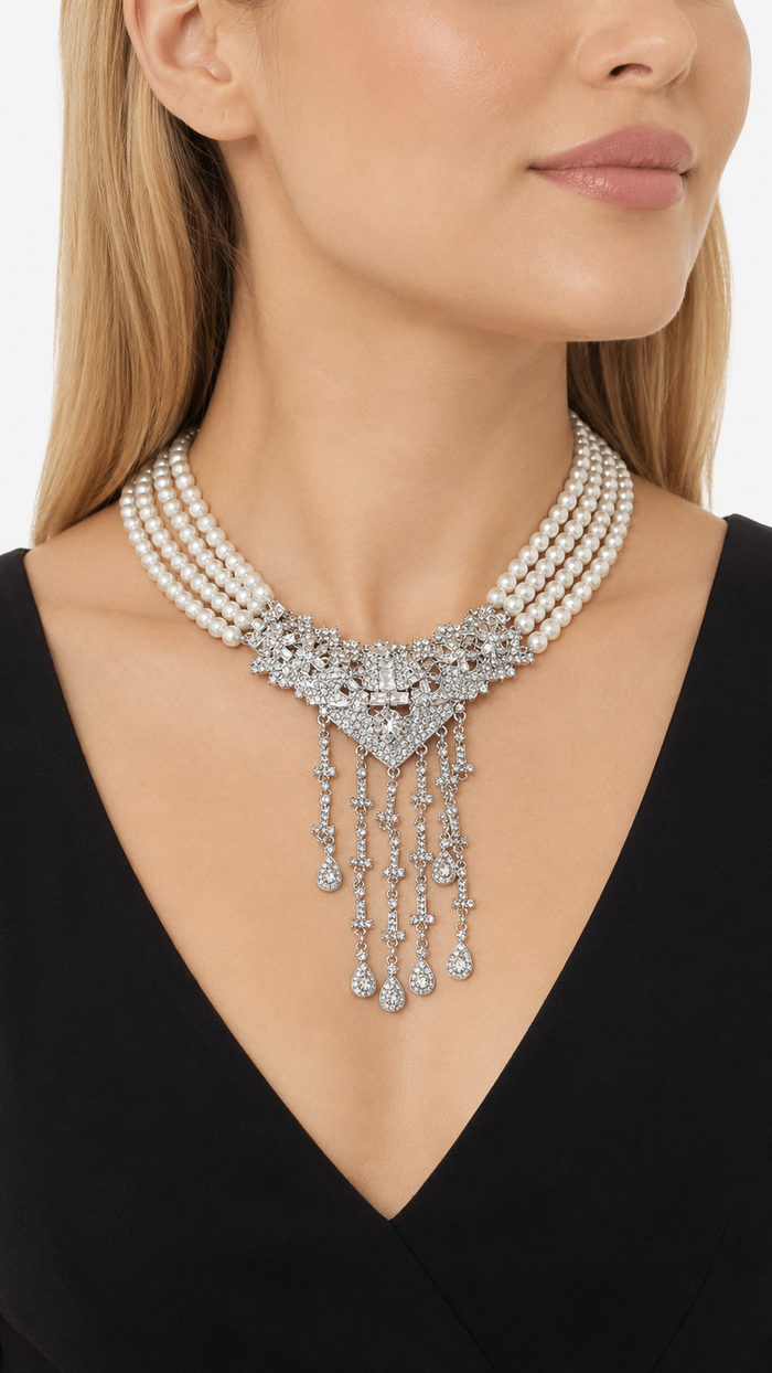 Pearl & Crystal Statement Necklace – LUSTÉRA