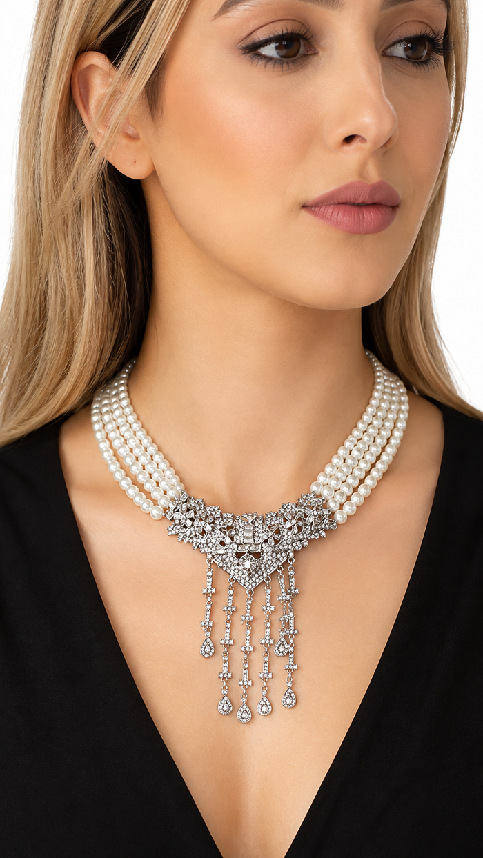 Pearl & Crystal Statement Necklace – LUSTÉRA