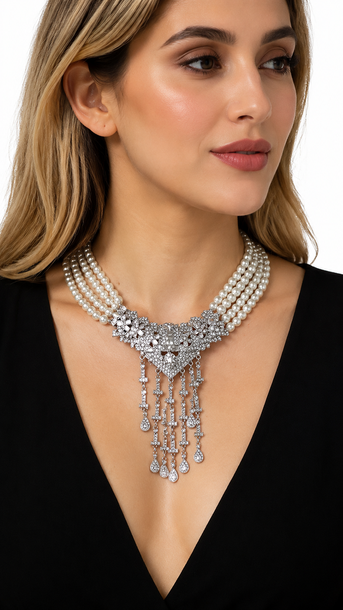 Pearl & Crystal Statement Necklace – LUSTÉRA