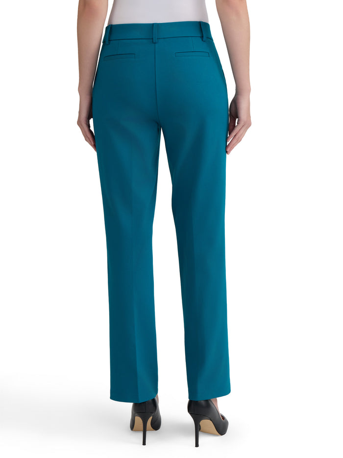 Petite Audrey Pull-On Faux Fly Front Trouser, Compression Suiting, Bottle Teal | Kasper