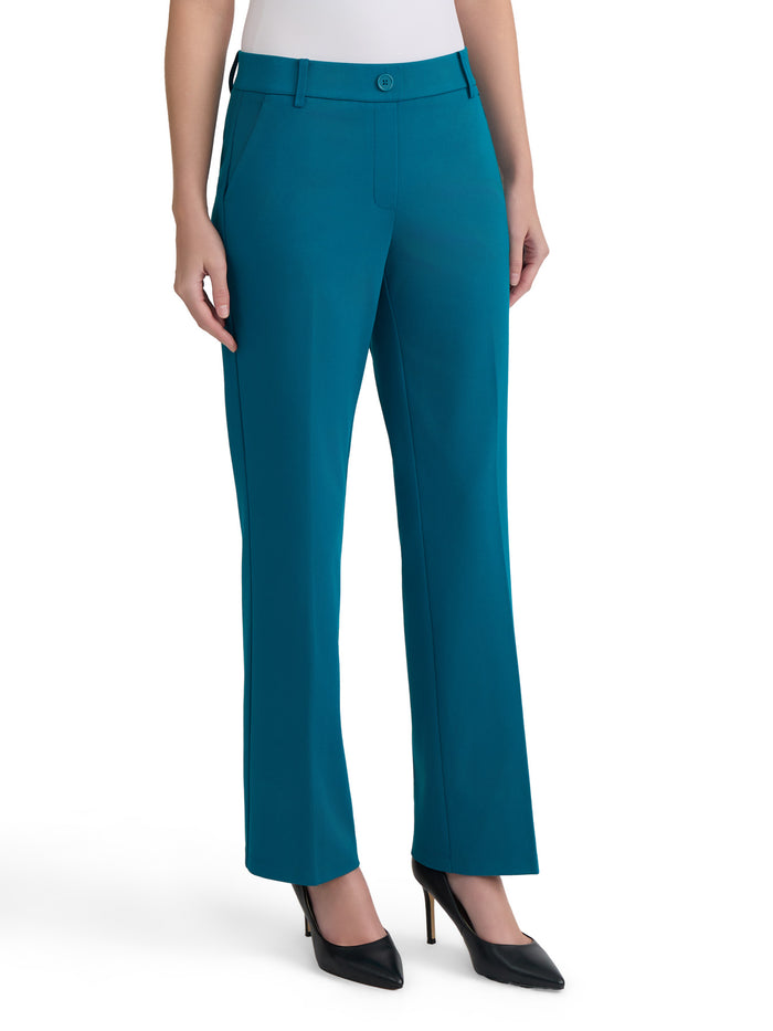 Petite Audrey Pull-On Faux Fly Front Trouser, Compression Suiting, Bottle Teal | Kasper