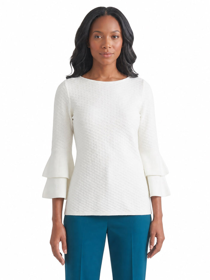 Flare Sleeve Boat Neck Top, Vanilla Ice | Kasper