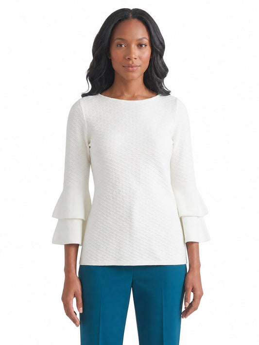 Flare Sleeve Boat Neck Top, Vanilla Ice | Kasper