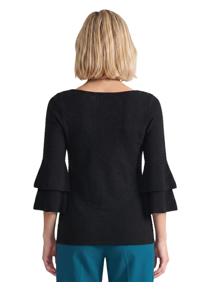 Flare Sleeve Boat Neck Top, Black | Kasper