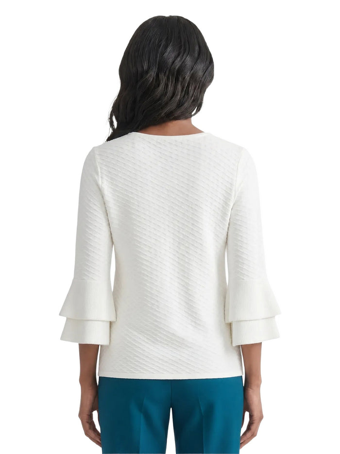 Flare Sleeve Boat Neck Top, Vanilla Ice | Kasper