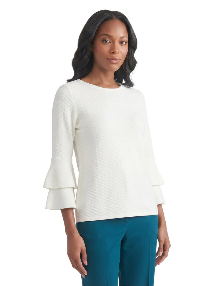 Flare Sleeve Boat Neck Top, Vanilla Ice | Kasper
