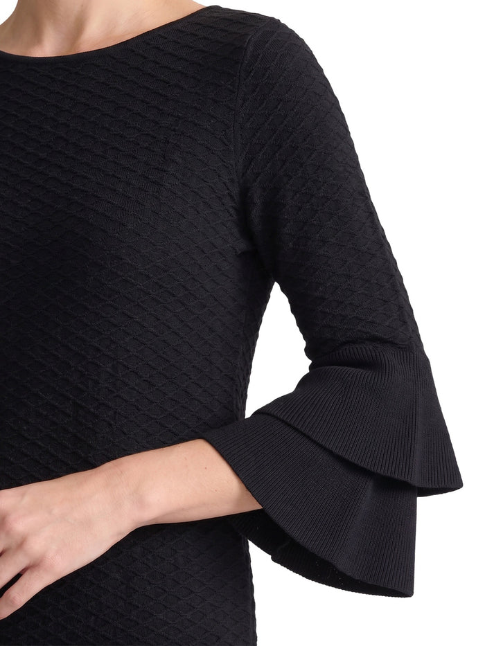 Flare Sleeve Boat Neck Top, Black | Kasper