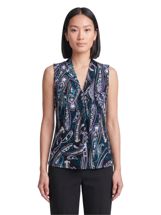 Knot Front Sleeveless Top, Everyday Knit, Black Paisley Multi | Kasper