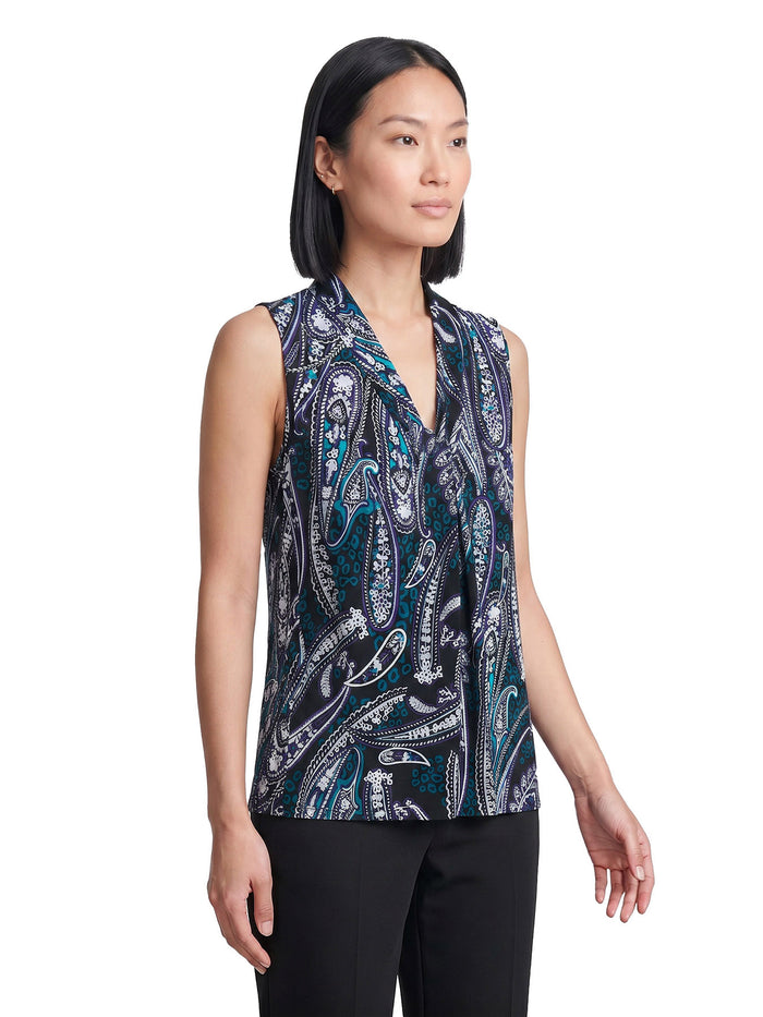 Knot Front Sleeveless Top, Everyday Knit, Black Paisley Multi | Kasper