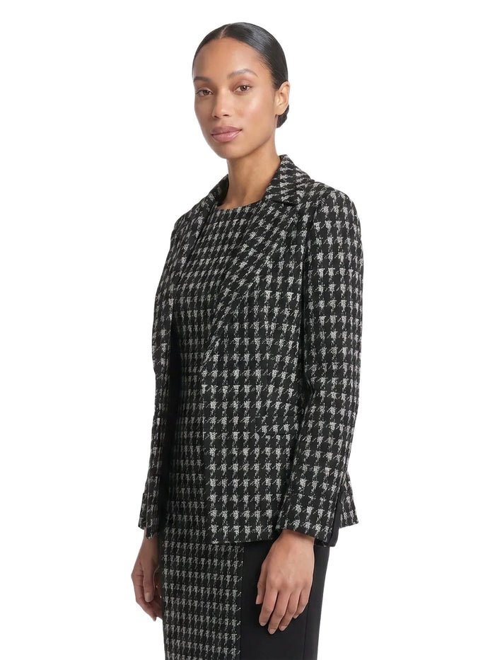 Open Front Seamed Jacket, Knit Houndstooth, Black Houndstooth Multi | Kasper