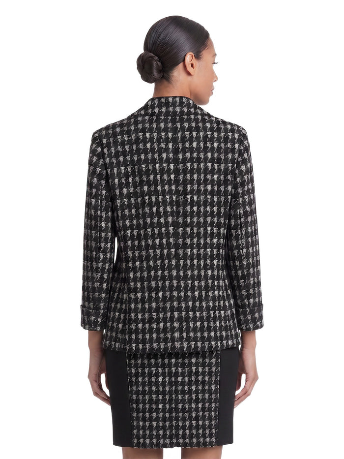 Open Front Seamed Jacket, Knit Houndstooth, Black Houndstooth Multi | Kasper