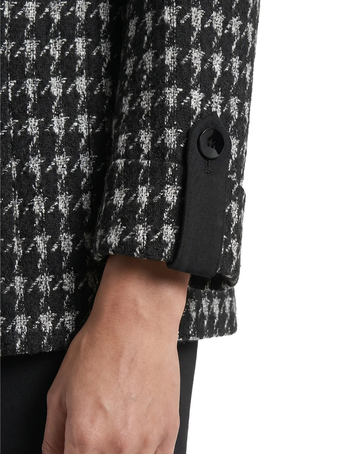 Open Front Seamed Jacket, Knit Houndstooth, Black Houndstooth Multi | Kasper