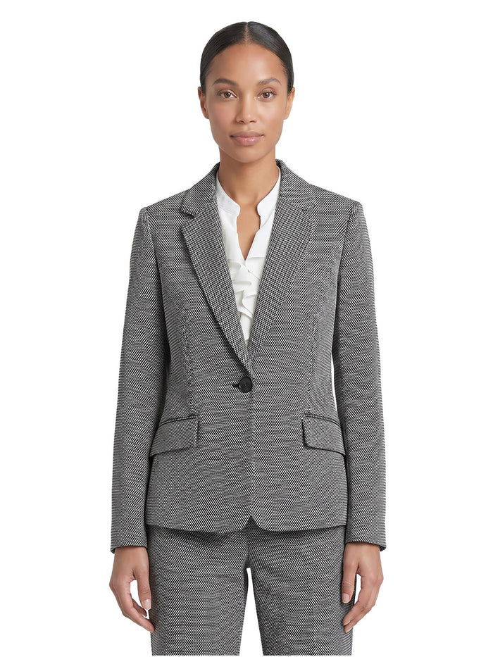 One Button Blazer, Knit Jacquard, Black/Vanilla Ice | Kasper