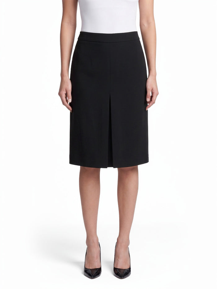 Pleat Front Skirt, Stretch Crepe, Black | Kasper