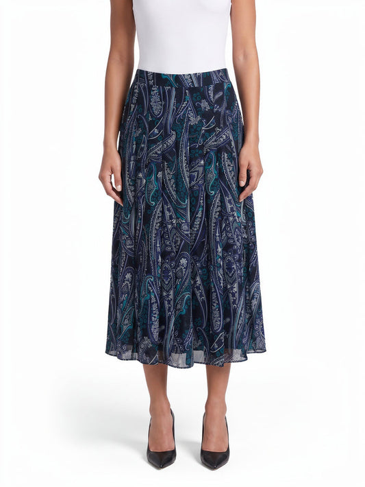 Pull-On Pleated Front Skirt, Black Paisley Multi | Kasper