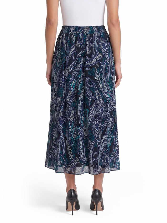 Pull-On Pleated Front Skirt, Black Paisley Multi | Kasper
