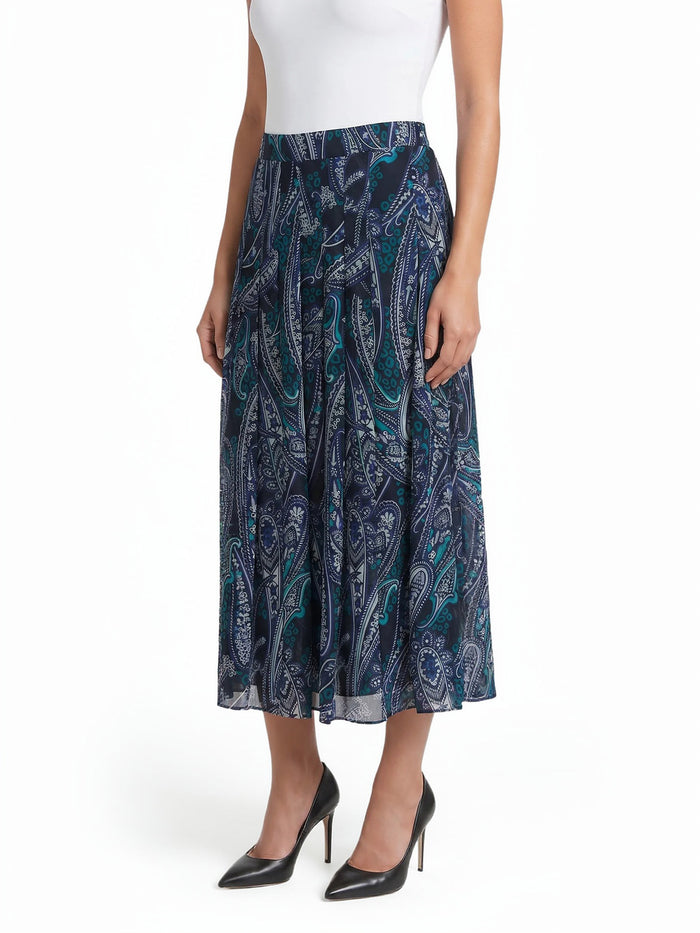 Pull-On Pleated Front Skirt, Black Paisley Multi | Kasper