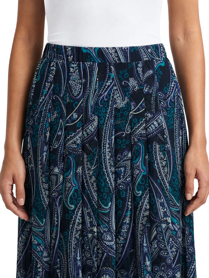 Pull-On Pleated Front Skirt, Black Paisley Multi | Kasper