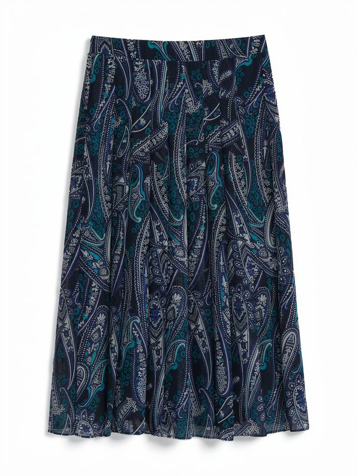 Pull-On Pleated Front Skirt, Black Paisley Multi | Kasper