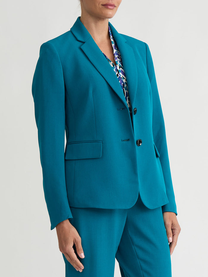 Petite Two Button Blazer, Stretch Crepe, Bottle Teal | Kasper