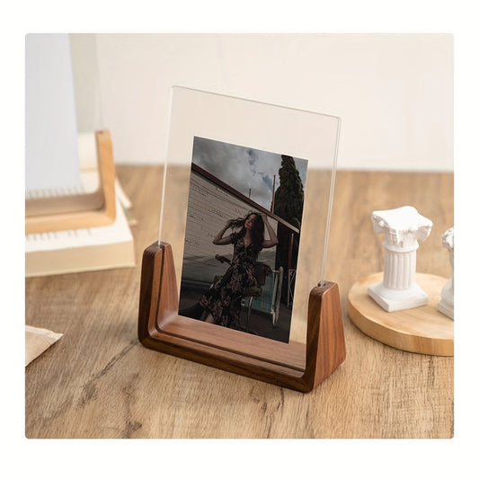 Photo Frame | U-Shaped Acrylic & Solid Wood Design | Minimalist Tabletop Display for 6-Inch Photos