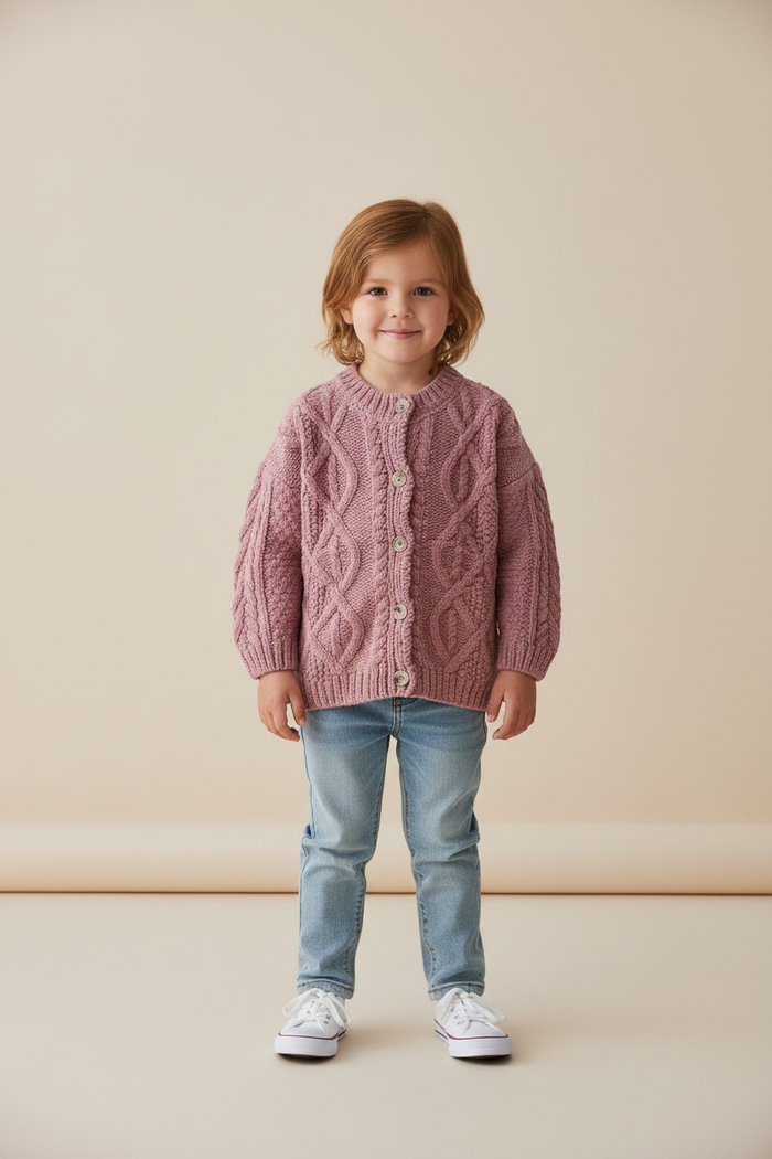 Pink Acrylic Woolen Round Neck Sweater for Girls