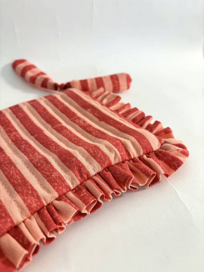 Pink and Red Stripes Quilted Pouch | Block-Printed Cotton