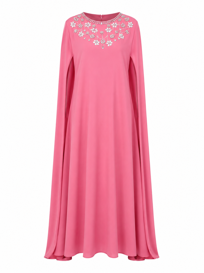 Pink Crystal-Embellished Cape Gown – Blossom