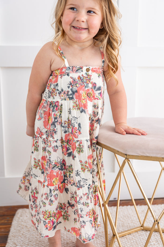 Pink Floral Print Tiered Dress – Infant Cotton-Lined Dress with Matching Bloomer