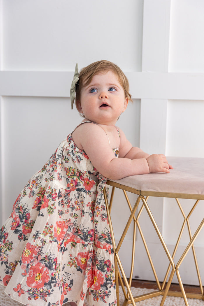 Pink Floral Print Tiered Dress dress & diaper cover Yo Baby India