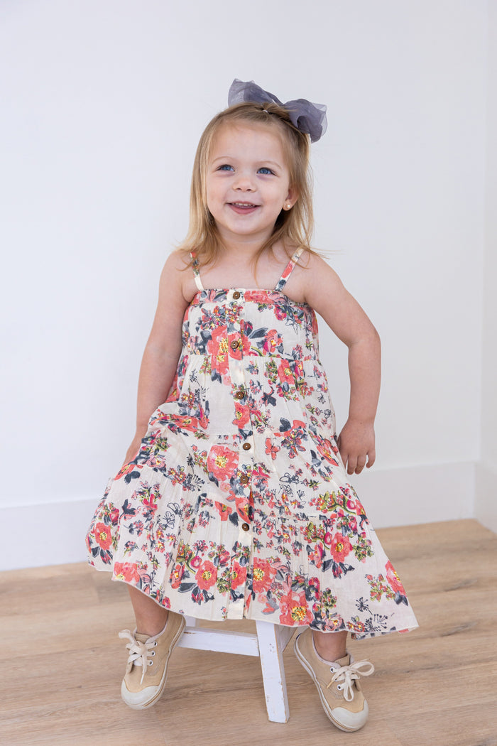 Pink Floral Print Tiered Dress dress & diaper cover Yo Baby India