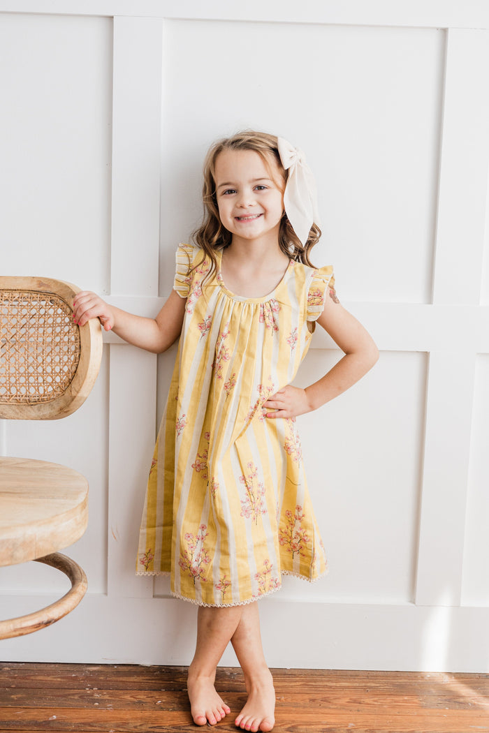 Pink Floral Sleeve Ruffle Gathered Dress Dress Yo Baby India