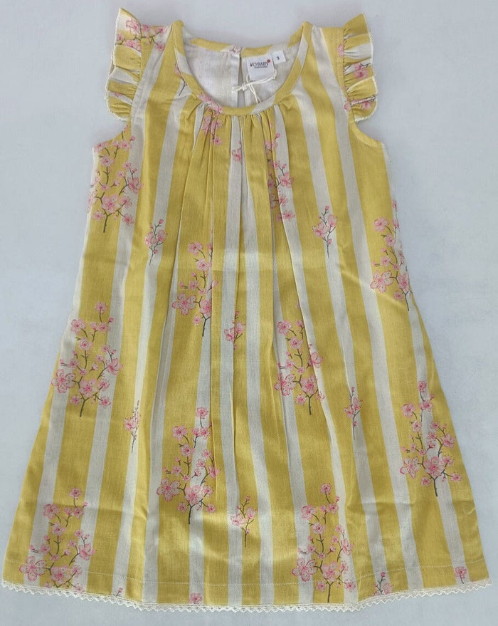 Pink Floral Sleeve Ruffle Gathered Dress Dress Yo Baby India