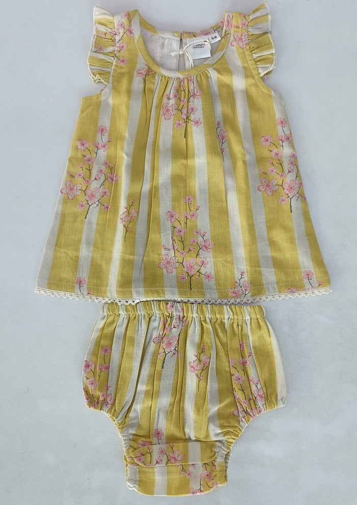 Pink Floral Sleeve Ruffle Gathered Dress Dress Yo Baby India