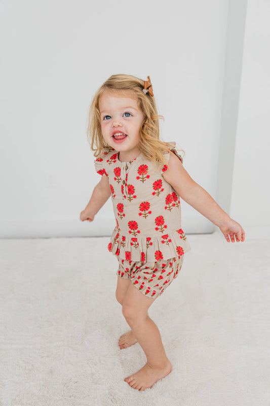Pink Floral Sleeve Ruffle Top & Shorts Set Yo Baby India